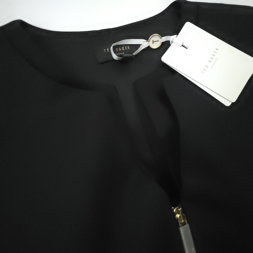 New Ted Baker Structured Zip Peplum  Black Dress Sz 8 - Picture 8 of 13
